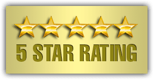 A picture of 5 star rating with stars in gold color