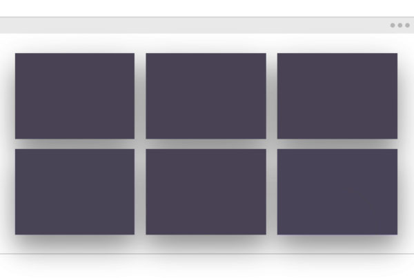 Browser window with six dark content placeholders